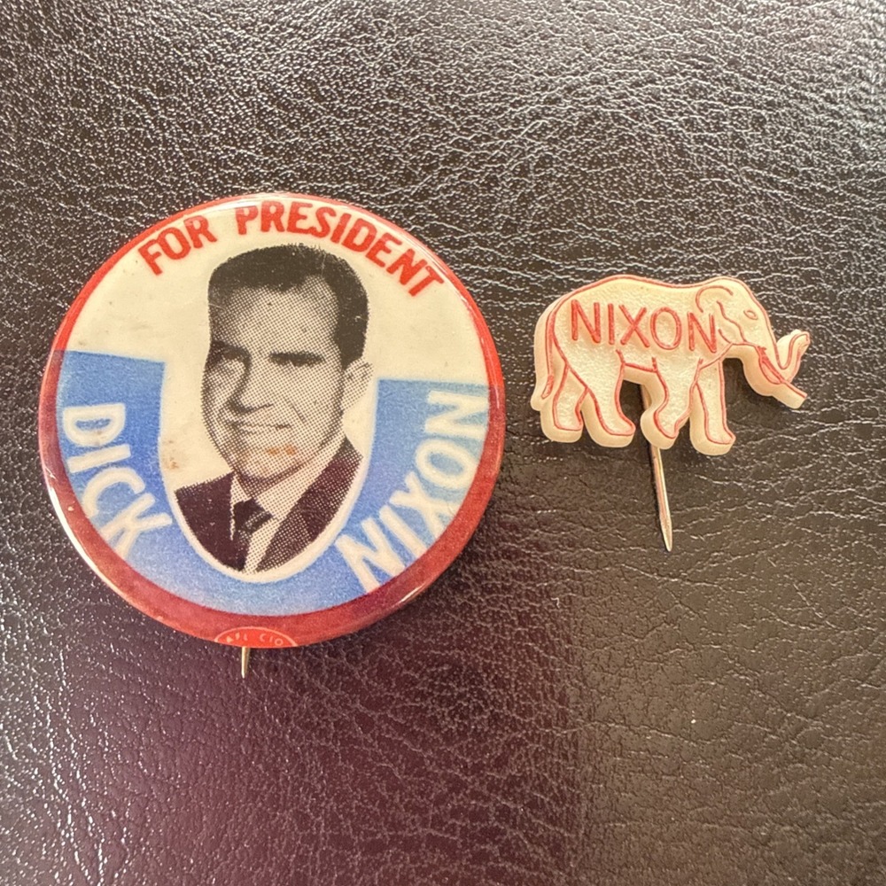 Richard Dick Nixon Campaign Pins Lot 2 President Portrait Button GOP Elephant